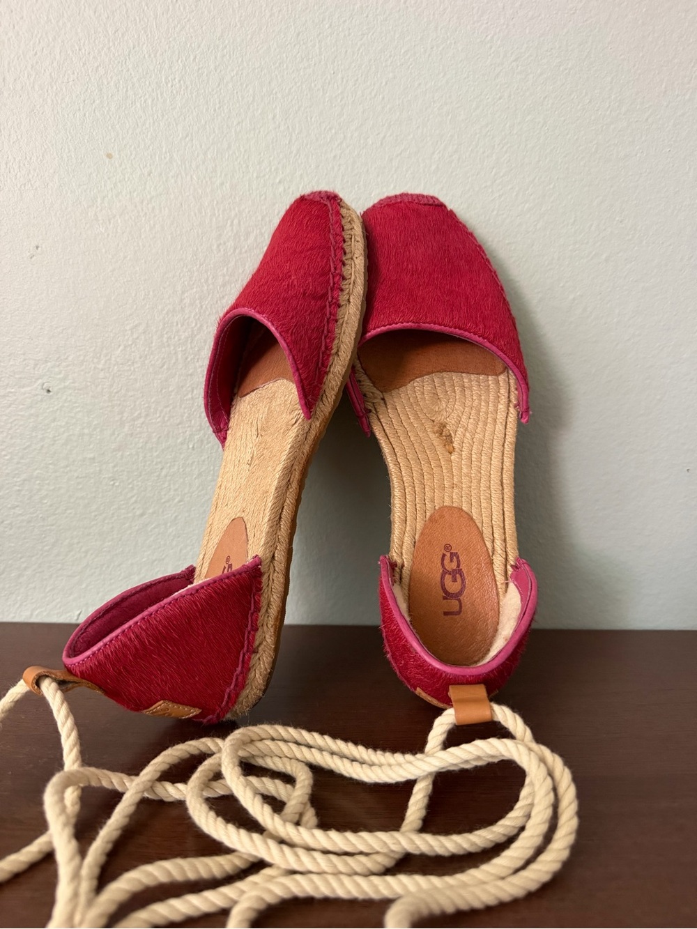 Ugg Libbi Serape Espadrilles Sandals Calf Hair Wool Lined Ankle Tie Size 6